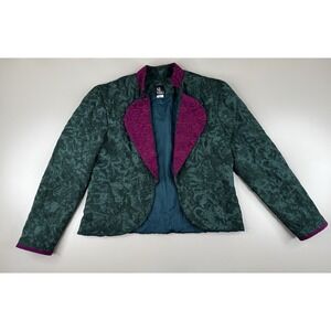 Vintage Ali Miles Quilted Jacket Blazer Women's 8 Teal Green Purple USA Made 90s